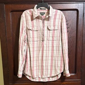 Eddie Bauer Vintage Pink and Cream Striped Women's Flannel Pullover